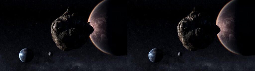Animation shortfilm "Transthreeded" - stereoscopic screenshot - Alien meteorite travelling to earth by Andrés Avaray