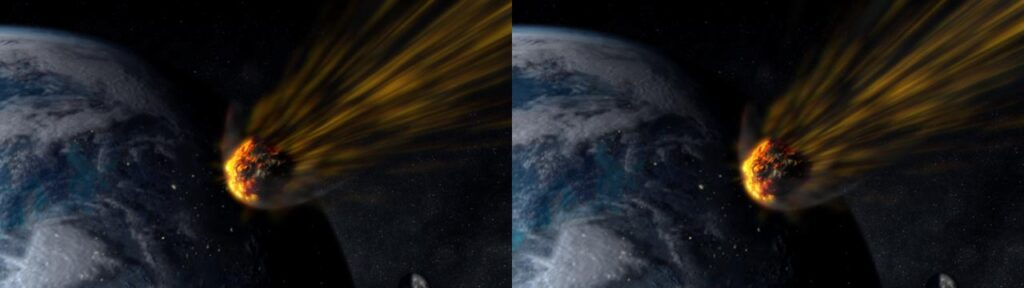 Animation shortfilm "Transthreeded" - stereoscopic screenshot - Alien meteorite falling into earth by Andrés Avaray