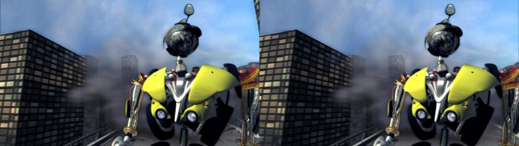 Animation shortfilm "Transthreeded" - stereoscopic screenshot - Alien robot adapted to human technology by Andrés Avaray