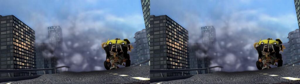 Animation shortfilm "Transthreeded" - stereoscopic screenshot - Robot transforming into a car by Andrés Avaray
