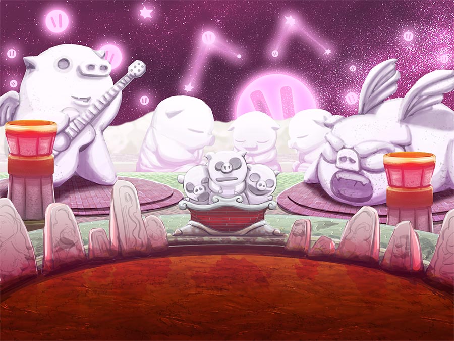 Pig rider scenery design digital illustration - pig dimension