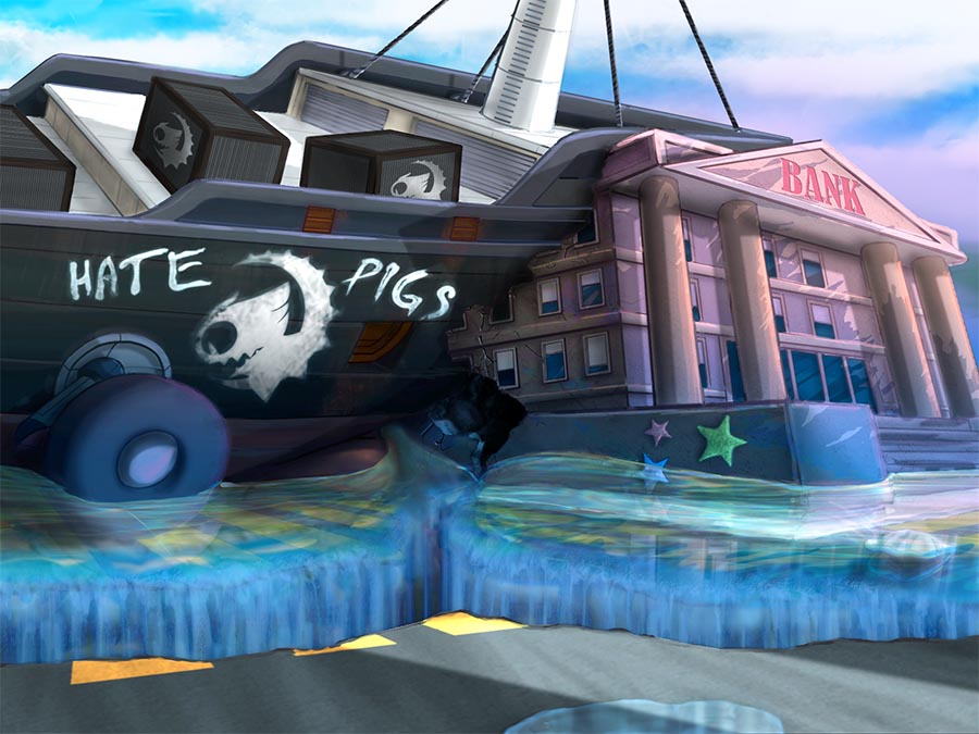 Pig rider scenery design digital illustration - Pirate assault