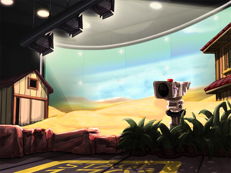 Pig rider scenery design digital illustration - TV Studio