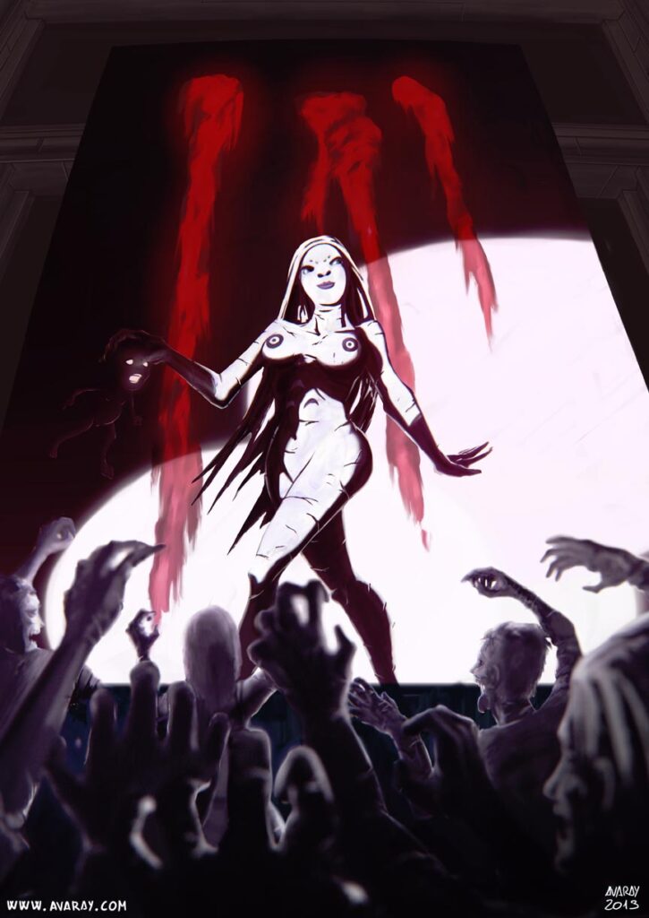 Cartoon digital painting by Andrés Avaray - Zombie Queen at monsters festival