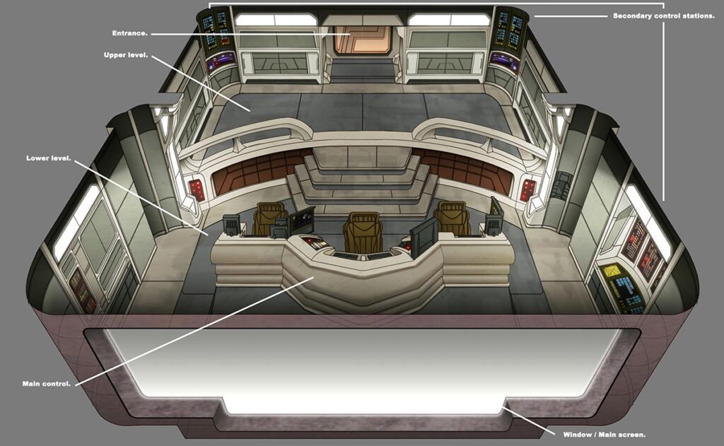 Set and scenery starship bridge design for sci fi show project by Andrés Avaray and Christian Suárez Páramo