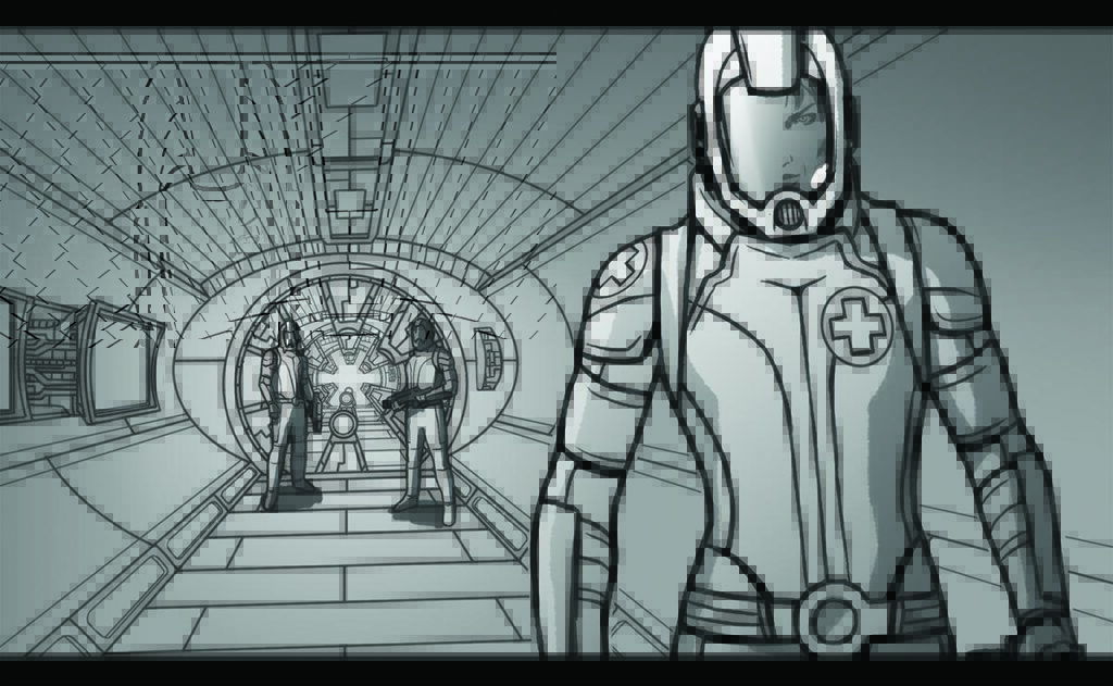 Storyboard for sci fi show project sequence by Andrés Avaray and Christian Suárez Páramo