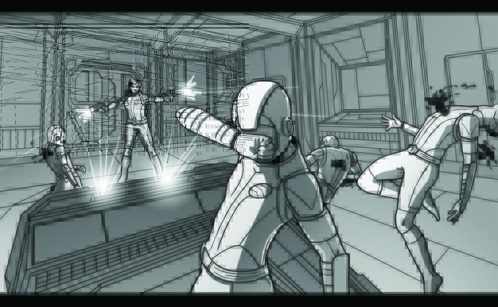 Storyboard for sci fi show project sequence by Andrés Avaray and Christian Suárez Páramo