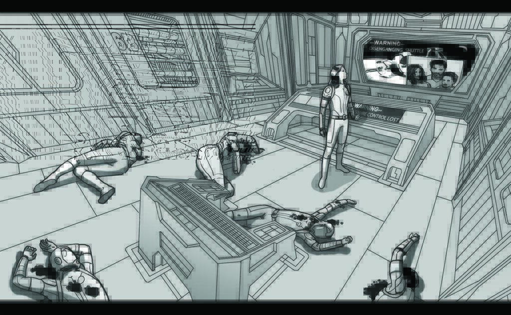 Storyboard for sci fi show project sequence by Andrés Avaray and Christian Suárez Páramo