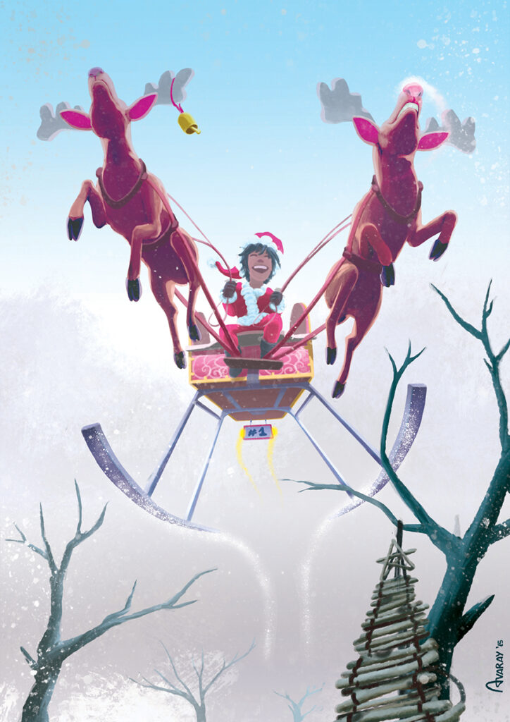Card digital painting by Andrés Avaray - Child Santa