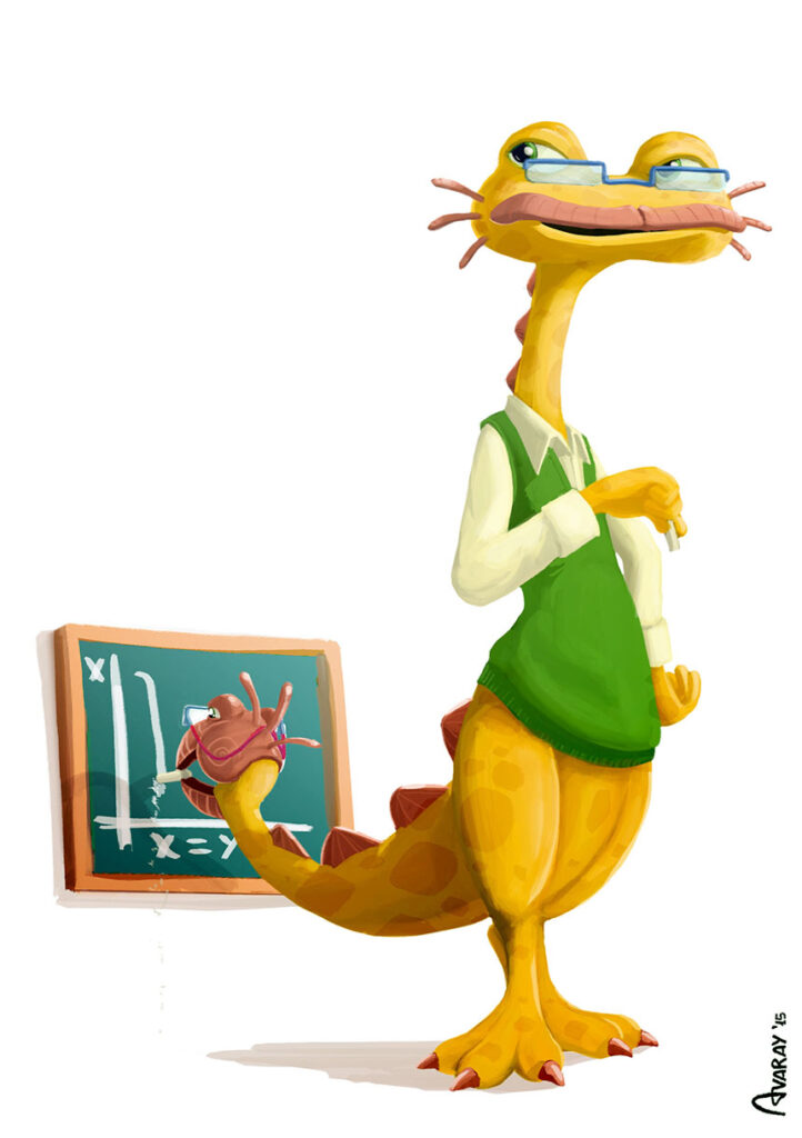 Animation pixar alike style character concept by Andrés Avaray- Digital painting - Monster math teacher with two heads