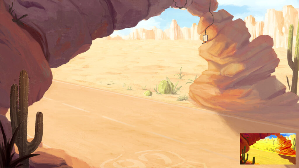 Digital painting concept background - Western american desert road - Scenery