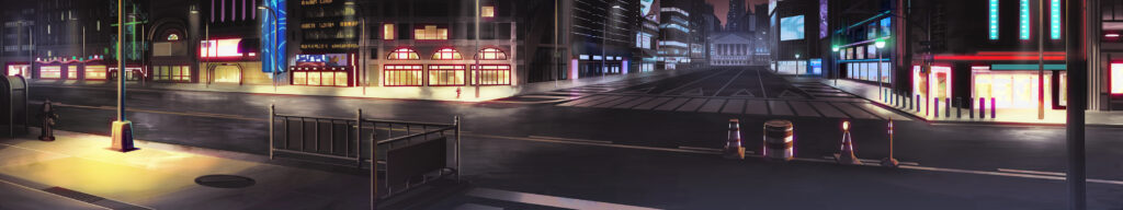 Digital painting concept background - Downtown street at night