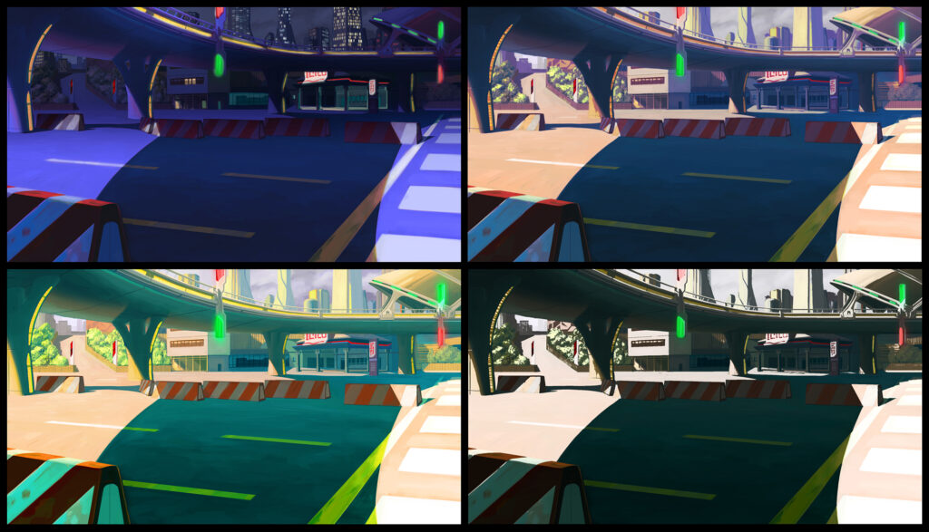 Digital painting concept background for film o videogame - Modern highway - Light and color variations