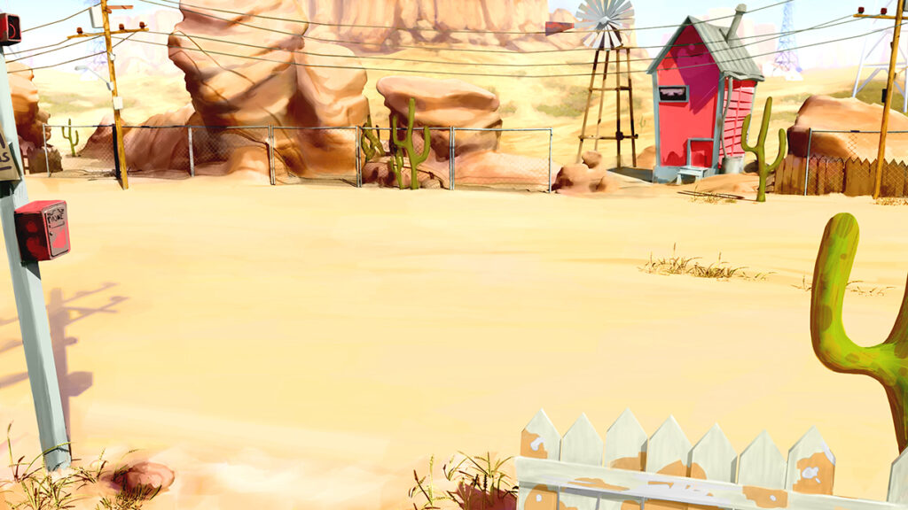 Digital painting concept background - Western american desert road - Cartoon