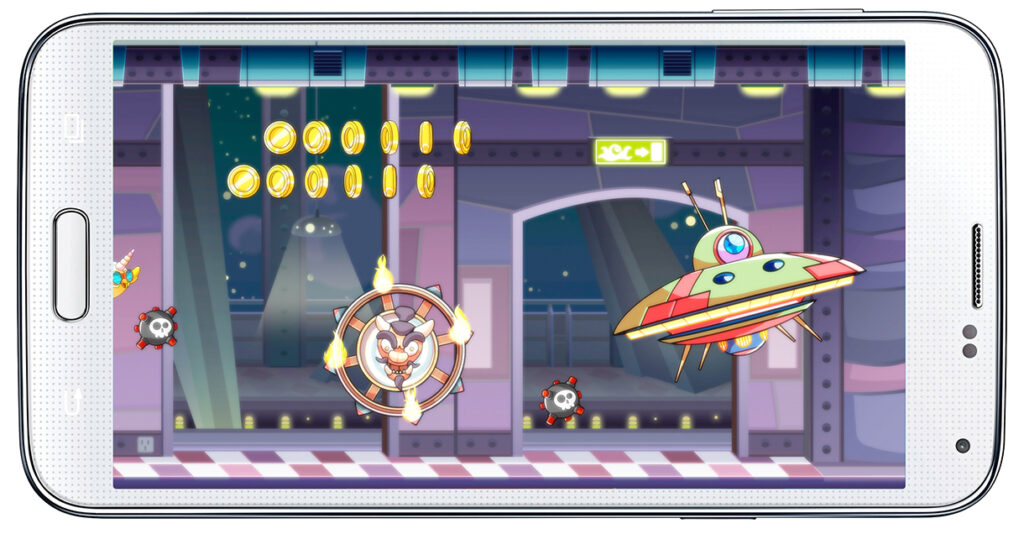 Mixee labs - smartphone - character & scenery design - screenshot - character design cyclops UFO and japanese demon on a wheel