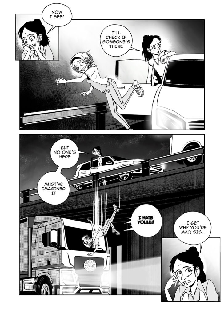Paranormal and Slice of life comedy comic book 'Had a Weird Day' page by Andrés Avaray - Sister kills sister
