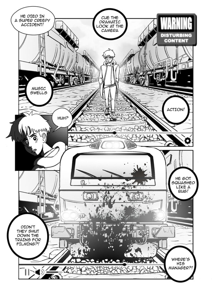 Paranormal and Slice of life comedy comic book 'Had a Weird Day' page by Andrés Avaray - Kpop idol crushed by train