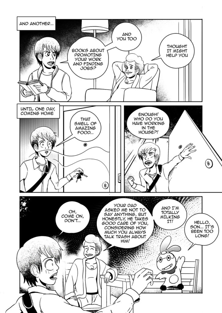 Paranormal and Slice of life comedy comic book 'Had a Weird Day' page by Andrés Avaray - Plush doll daddy