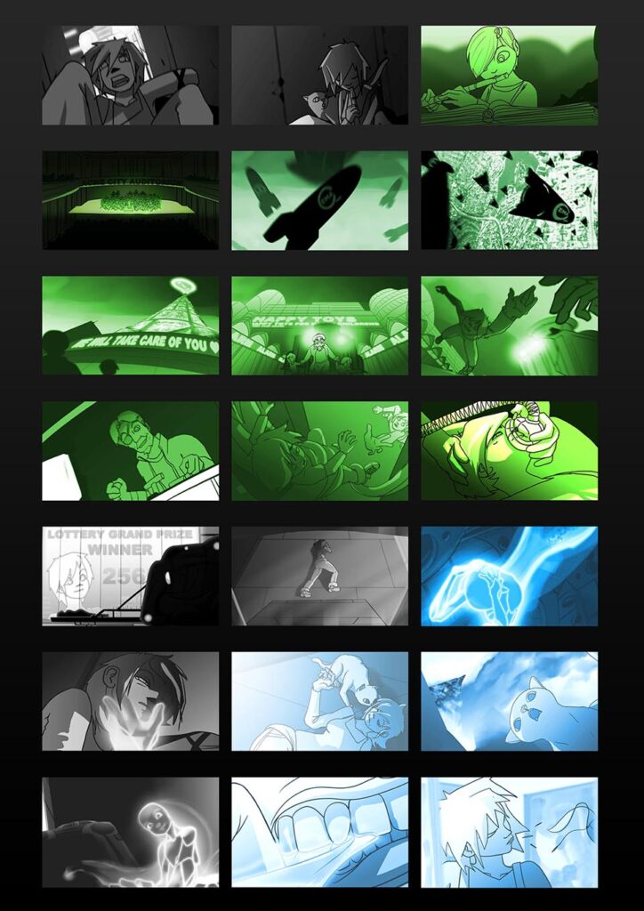 WFY - 'Working for You' animation shortfilm preproduction storyboard panels by Andrés Avaray